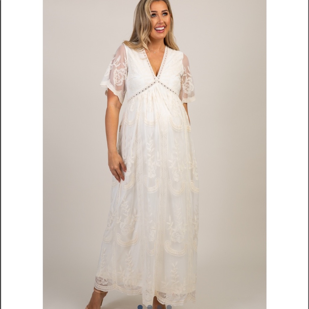 Pink blush cream maternity dress